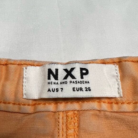 NXP Nena and Pasadena Orange Tangerine Denim Jean Skirt Raw Hem Size Extra Small - Picture 3 of 15